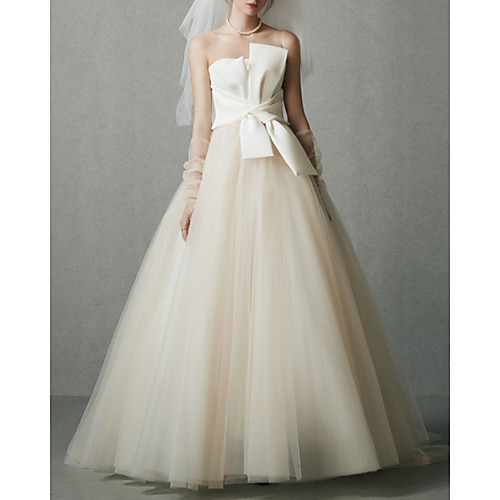 Ball Gown Wedding Dresses Strapless Floor Length Satin Tulle Sleeveless Vintage with Bow(s) Pleats 2021
Ball Gown Wedding Dresses Strapless Floor Length Satin Tulle Sleeveless Vintage with Bow(s) Pleats 2021