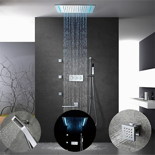 500360 Chrome/16-Color LED Shower Faucets Sets Complete with Solid Brass Handshower, Ceiling Mounted Rainfall Shower Head, Rotary Nozzle and 3 Massage Body Jet, Easy Installation
500360 Chrome/16-Color LED Shower Faucets Sets Complete with Solid Brass Handshower, Ceiling Mounted Rainfall Shower Head, Rotary Nozzle and 3 Massage Body Jet, Easy Installation