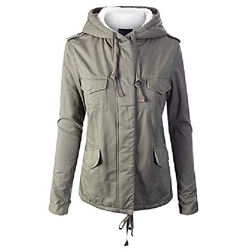 

women's fleece lined hidden zipper front closure utility jacket olive m