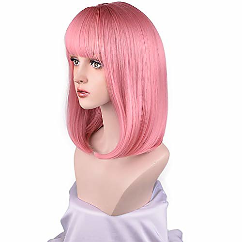 16 long bob wig with bangs straight synthetic hair wigs for women color: princess pink
16 long bob wig with bangs straight synthetic hair wigs for women color: princess pink