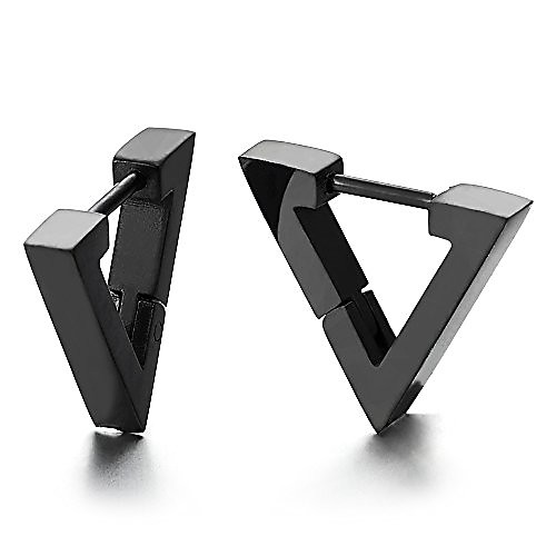 black plain flat open triangle huggie hinged hoop earring for men women, stainless steel
black plain flat open triangle huggie hinged hoop earring for men women, stainless steel