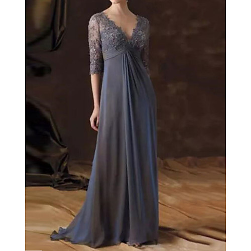 A-Line Mother of the Bride Dress Elegant V Neck Sweep / Brush Train Chiffon Lace Half Sleeve with Pleats Draping 2021
A-Line Mother of the Bride Dress Elegant V Neck Sweep / Brush Train Chiffon Lace Half Sleeve with Pleats Draping 2021