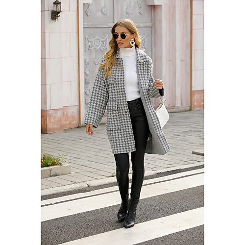 Women's Houndstooth Basic Fall & Winter Peaked Lapel Coat Long Daily Long Sleeve Wool Coat Tops Gray / Loose
Women's Houndstooth Basic Fall & Winter Peaked Lapel Coat Long Daily Long Sleeve Wool Coat Tops Gray / Loose