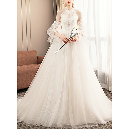 Ball Gown Wedding Dresses Jewel Neck Court Train Tulle Long Sleeve Formal Romantic with Pleats Appliques 2021
Ball Gown Wedding Dresses Jewel Neck Court Train Tulle Long Sleeve Formal Romantic with Pleats Appliques 2021
