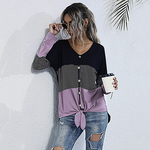 Women's T-shirt Color Block Long Sleeve Patchwork V Neck Tops Cotton Basic Basic Top Black
Women's T-shirt Color Block Long Sleeve Patchwork V Neck Tops Cotton Basic Basic Top Black