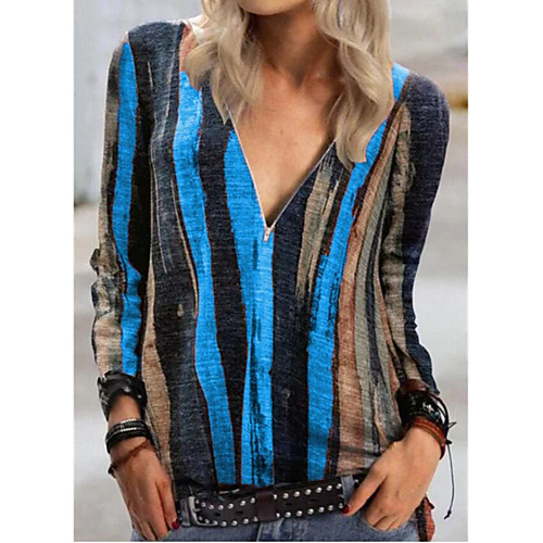 Women's Blouse Shirt Striped Long Sleeve Print V Neck Tops Sexy Basic Top Blue Purple Red
Women's Blouse Shirt Striped Long Sleeve Print V Neck Tops Sexy Basic Top Blue Purple Red