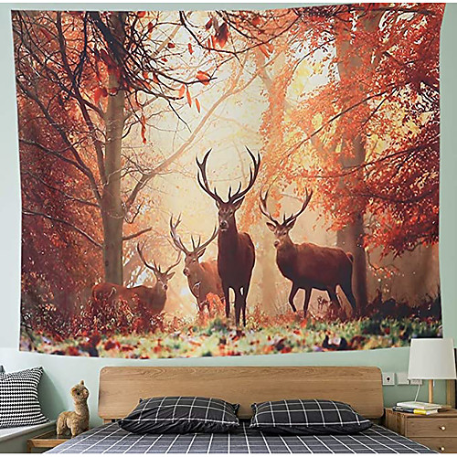 

Wall Tapestry Art Decor Blanket Curtain Picnic Tablecloth Hanging Home Bedroom Living Room Dorm Decoration Polyester Forest Deer Pattern