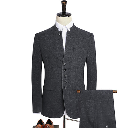Gray Solid Colored Slim Fit Polyester Suit - Mandarin Single Breasted More-button
Gray Solid Colored Slim Fit Polyester Suit - Mandarin Single Breasted More-button