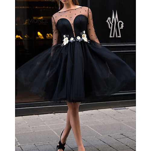 Ball Gown Little Black Dress Floral Homecoming Cocktail Party Dress Illusion Neck Long Sleeve Knee Length Lace Tulle with Appliques 2021
Ball Gown Little Black Dress Floral Homecoming Cocktail Party Dress Illusion Neck Long Sleeve Knee Length Lace Tulle with Appliques 2021