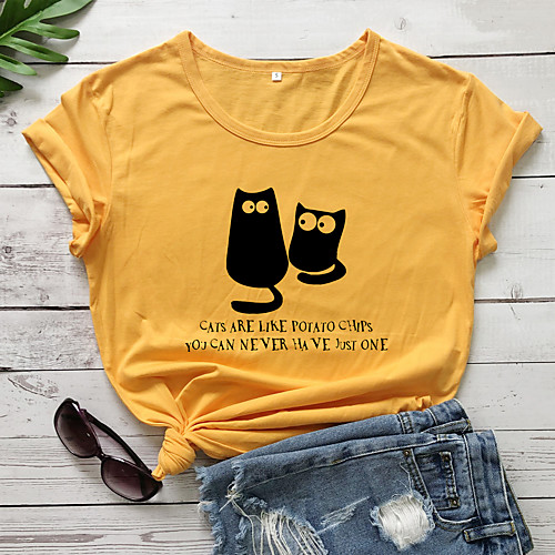 Women's T-shirt Cat Graphic Prints Letter Print Round Neck Tops 100% Cotton Basic Basic Top White Black Purple
Women's T-shirt Cat Graphic Prints Letter Print Round Neck Tops 100% Cotton Basic Basic Top White Black Purple