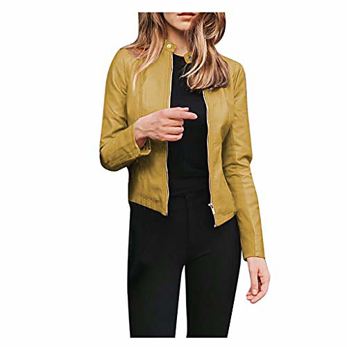 women's faux leather jackets, zip up motorcycle short solid moto biker outwear fitted slim coat yellow
women's faux leather jackets, zip up motorcycle short solid moto biker outwear fitted slim coat yellow