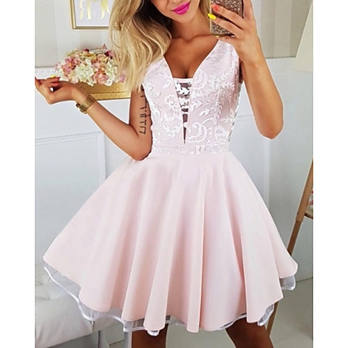 A-Line Empire Minimalist Engagement Cocktail Party Dress V Neck Sleeveless Short / Mini Satin with Lace Insert 2021
A-Line Empire Minimalist Engagement Cocktail Party Dress V Neck Sleeveless Short / Mini Satin with Lace Insert 2021