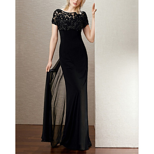Sheath / Column Beautiful Back Elegant Wedding Guest Formal Evening Dress Illusion Neck Short Sleeve Floor Length Chiffon with Beading 2021
Sheath / Column Beautiful Back Elegant Wedding Guest Formal Evening Dress Illusion Neck Short Sleeve Floor Length Chiffon with Beading 2021
