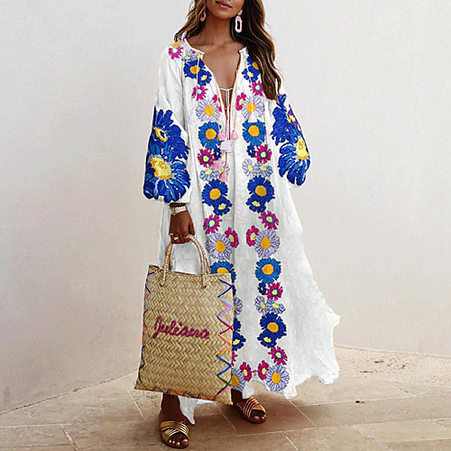 Women's Swing Dress Maxi long Dress White Blue Purple Orange Navy Blue Beige Gray Long Sleeve Floral Lace up Patchwork Print Fall Spring V Neck Elegant Casual vacation dresses Lantern Sleeve 2021 S M
Women's Swing Dress Maxi long Dress White Blue Purple Orange Navy Blue Beige Gray Long Sleeve Floral Lace up Patchwork Print Fall Spring V Neck Elegant Casual vacation dresses Lantern Sleeve 2021 S M