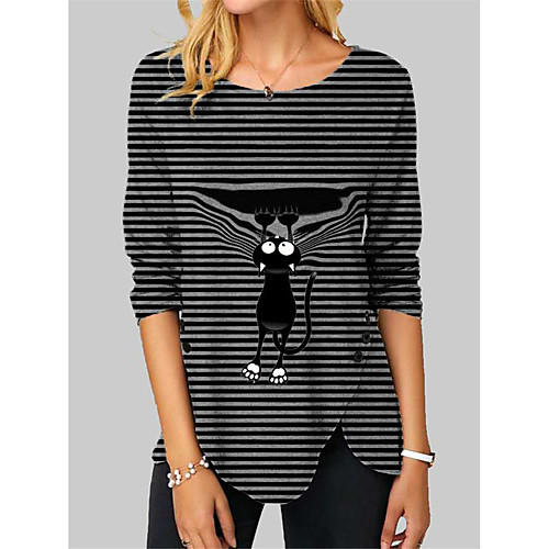 Women's T shirt Striped Cat Graphic Prints Long Sleeve Button Print Round Neck Tops Basic Basic Top Dark Gray Combo Silver Gray Black
Women's T shirt Striped Cat Graphic Prints Long Sleeve Button Print Round Neck Tops Basic Basic Top Dark Gray Combo Silver Gray Black