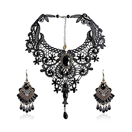 elegant vintage black lace victorian lolita gothic pendant choker necklace earrings set
elegant vintage black lace victorian lolita gothic pendant choker necklace earrings set