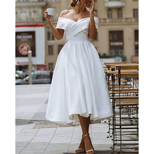 A-Line Wedding Dresses Off Shoulder Knee Length Satin Short Sleeve Vintage Little White Dress 1950s with 2021
A-Line Wedding Dresses Off Shoulder Knee Length Satin Short Sleeve Vintage Little White Dress 1950s with 2021