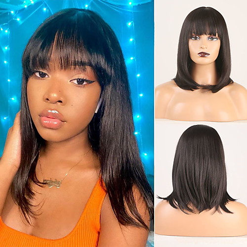 

Cosplay Costume Wig Synthetic Wig Wavy Natural Straight Bob Middle Part Neat Bang Wig Short Natural Black #1B Synthetic Hair Women's Odor Free Fashionable Design Soft Black / Heat Resistant