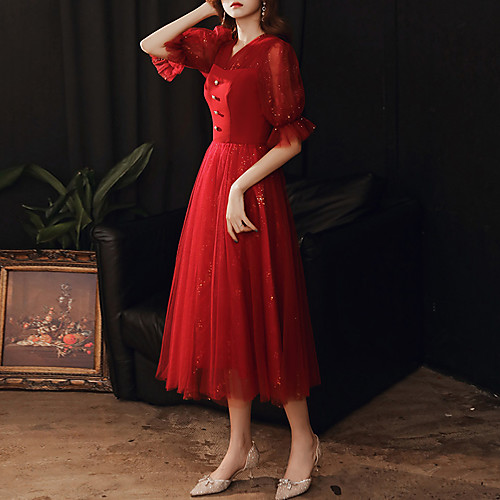 A-Line Glittering Elegant Homecoming Cocktail Party Dress V Neck Half Sleeve Tea Length Tulle with Buttons Sequin 2021
A-Line Glittering Elegant Homecoming Cocktail Party Dress V Neck Half Sleeve Tea Length Tulle with Buttons Sequin 2021