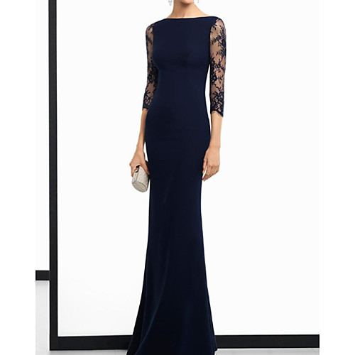 Sheath / Column Beautiful Back Elegant Wedding Guest Formal Evening Dress Boat Neck Half Sleeve Floor Length Stretch Satin with Lace Insert 2021
Sheath / Column Beautiful Back Elegant Wedding Guest Formal Evening Dress Boat Neck Half Sleeve Floor Length Stretch Satin with Lace Insert 2021