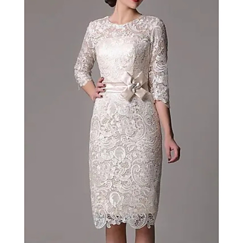 Sheath / Column Elegant Vintage Engagement Cocktail Party Dress Jewel Neck Half Sleeve Knee Length Lace with Bow(s) Lace Insert 2021
Sheath / Column Elegant Vintage Engagement Cocktail Party Dress Jewel Neck Half Sleeve Knee Length Lace with Bow(s) Lace Insert 2021