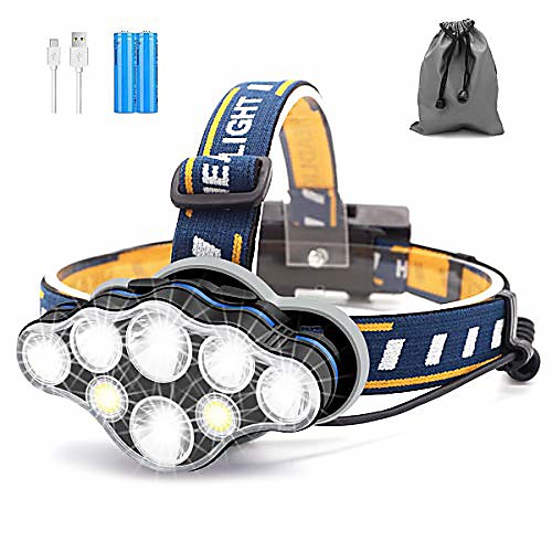 

head torch, 8 led 18000 lumen headlamp, usb rechargeable super bright waterproof headlight for camping, cycling, climbing, hiking, fishing, night reading, running