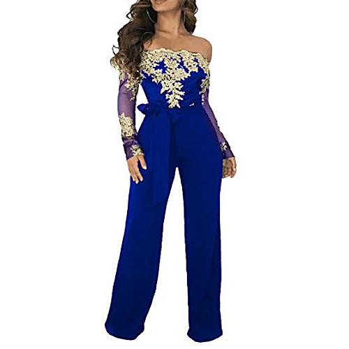 womens sexy off shoulder jumpsuit long sleeve bodycon wide leg floral lace romper with belt
womens sexy off shoulder jumpsuit long sleeve bodycon wide leg floral lace romper with belt