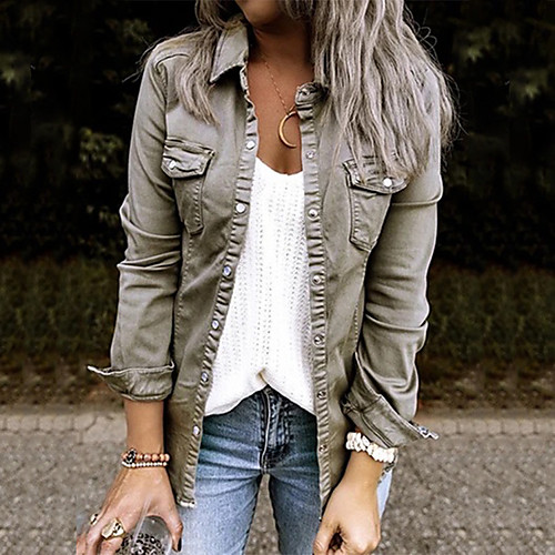 Women's Blouse / Shirt Solid Colored Button Casual Fall & Winter Denim Jacket Regular Going out Long Sleeve Denim Coat Tops Black
Women's Blouse / Shirt Solid Colored Button Casual Fall & Winter Denim Jacket Regular Going out Long Sleeve Denim Coat Tops Black