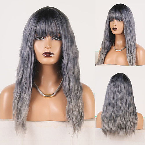 

Cosplay Costume Wig Synthetic Wig Wavy Deep Curly Middle Part Neat Bang Wig Long Ombre Grey Synthetic Hair Women's Odor Free Fashionable Design Soft Dark Gray Ombre / Heat Resistant