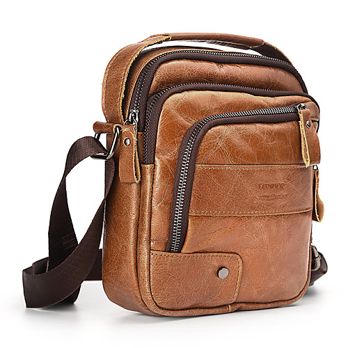 

Men's Bags Cowhide Shoulder Messenger Bag Crossbody Bag Zipper Solid Color Textured Daily Outdoor MessengerBag Black Brown