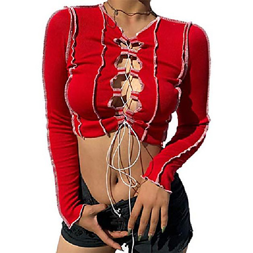 remidoo women's sexy lace up front contrast stitch long sleeve ribbed knit crop top red medium
remidoo women's sexy lace up front contrast stitch long sleeve ribbed knit crop top red medium