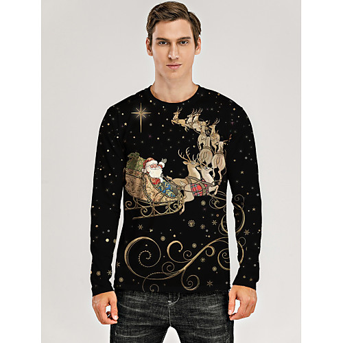 Men's T shirt 3D Print Graphic 3D Animal Print Long Sleeve Christmas Tops Black 
Men's T shirt 3D Print Graphic 3D Animal Print Long Sleeve Christmas Tops Black