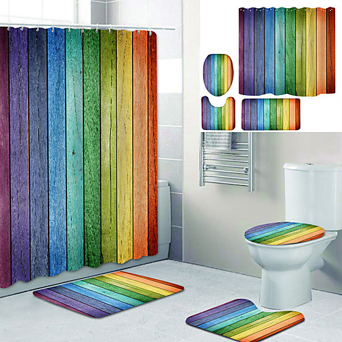 Colorful Planks Printed Bathtub Curtain Liner Covered With Waterproof Fabric Shower Curtain For Bathroom Home Decoration With Hook Floor Mat And Four-piece Toilet Mat
Colorful Planks Printed Bathtub Curtain Liner Covered With Waterproof Fabric Shower Curtain For Bathroom Home Decoration With Hook Floor Mat And Four-piece Toilet Mat