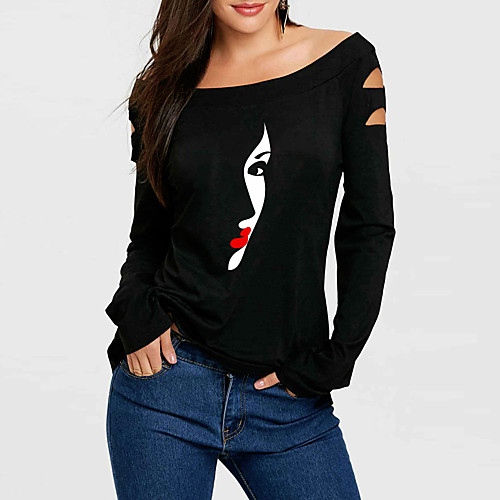 Women's T shirt Graphic Prints Long Sleeve Print Off Shoulder Tops Basic Basic Top Black
Women's T shirt Graphic Prints Long Sleeve Print Off Shoulder Tops Basic Basic Top Black