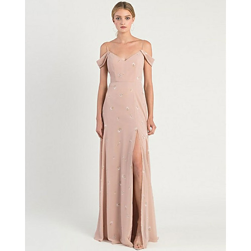 A-Line Spaghetti Strap Sweep / Brush Train Chiffon Bridesmaid Dress with Pattern / Print / Split Front / Open Back
A-Line Spaghetti Strap Sweep / Brush Train Chiffon Bridesmaid Dress with Pattern / Print / Split Front / Open Back