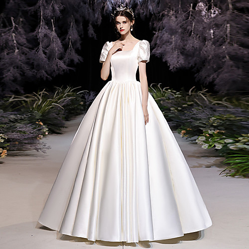 Princess Ball Gown Wedding Dresses Square Neck Floor Length Satin Short Sleeve Romantic Simple with Pleats Pearls 2021
Princess Ball Gown Wedding Dresses Square Neck Floor Length Satin Short Sleeve Romantic Simple with Pleats Pearls 2021