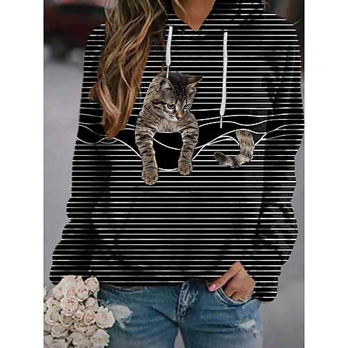 Women's Pullover Hoodie Sweatshirt Striped Cat Graphic Front Pocket Print Daily 3D Print Basic Casual Hoodies Sweatshirts Black
Women's Pullover Hoodie Sweatshirt Striped Cat Graphic Front Pocket Print Daily 3D Print Basic Casual Hoodies Sweatshirts Black