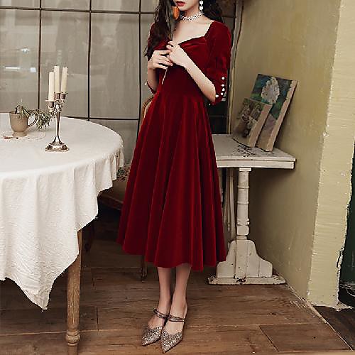 A-Line Minimalist Elegant Homecoming Cocktail Party Dress Sweetheart Neckline Half Sleeve Tea Length Velvet with Buttons Beading 2021
A-Line Minimalist Elegant Homecoming Cocktail Party Dress Sweetheart Neckline Half Sleeve Tea Length Velvet with Buttons Beading 2021