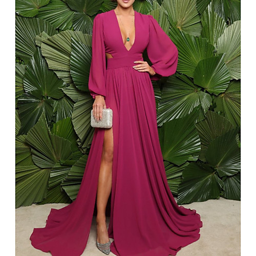 A-Line Minimalist Elegant Wedding Guest Formal Evening Dress V Neck Long Sleeve Sweep / Brush Train Chiffon with Pleats Split 2021
A-Line Minimalist Elegant Wedding Guest Formal Evening Dress V Neck Long Sleeve Sweep / Brush Train Chiffon with Pleats Split 2021