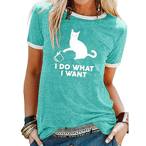 Women's T shirt Cat Letter Patchwork Print Round Neck Tops Basic Basic Top Black Blue Purple
Women's T shirt Cat Letter Patchwork Print Round Neck Tops Basic Basic Top Black Blue Purple