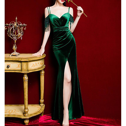 Mermaid / Trumpet Elegant Vintage Prom Formal Evening Dress Spaghetti Strap Short Sleeve Floor Length Velvet with Tassel Split 2021
Mermaid / Trumpet Elegant Vintage Prom Formal Evening Dress Spaghetti Strap Short Sleeve Floor Length Velvet with Tassel Split 2021