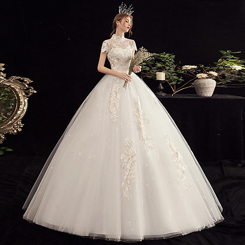 Princess Ball Gown Wedding Dresses High Neck Floor Length Lace Tulle Short Sleeve Romantic Vintage with Beading Appliques 2021
Princess Ball Gown Wedding Dresses High Neck Floor Length Lace Tulle Short Sleeve Romantic Vintage with Beading Appliques 2021