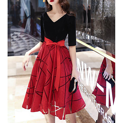 A-Line Color Block Elegant Party Wear Cocktail Party Dress V Neck Half Sleeve Knee Length Velvet with Bow(s) 2021
A-Line Color Block Elegant Party Wear Cocktail Party Dress V Neck Half Sleeve Knee Length Velvet with Bow(s) 2021