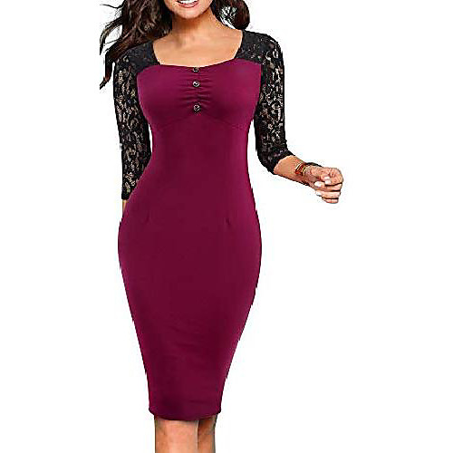 women's dress with a square neckline in lace, 3/4 sleeves, knee length, b486 - purple - 34
women's dress with a square neckline in lace, 3/4 sleeves, knee length, b486 - purple - 34