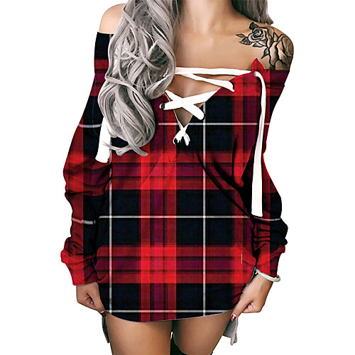 Women's Shift Dress Short Mini Dress Red Long Sleeve Plaid Print Fall Summer Off Shoulder Hot Sexy 3D Print S M L XL XXL 3XL
Women's Shift Dress Short Mini Dress Red Long Sleeve Plaid Print Fall Summer Off Shoulder Hot Sexy 3D Print S M L XL XXL 3XL