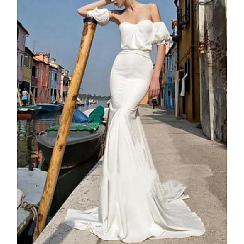 Mermaid / Trumpet Wedding Dresses Strapless Sweep / Brush Train Italy Satin Short Sleeve Simple with 2021
Mermaid / Trumpet Wedding Dresses Strapless Sweep / Brush Train Italy Satin Short Sleeve Simple with 2021