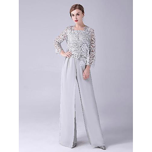 Pantsuit / Jumpsuit Mother of the Bride Dress Elegant Sweet Square Neck Floor Length Chiffon Sleeveless with Lace 2021
Pantsuit / Jumpsuit Mother of the Bride Dress Elegant Sweet Square Neck Floor Length Chiffon Sleeveless with Lace 2021