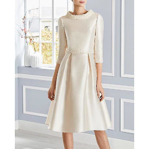 Sheath / Column Mother of the Bride Dress Elegant Jewel Neck Knee Length Satin Short Sleeve with Appliques 2021
Sheath / Column Mother of the Bride Dress Elegant Jewel Neck Knee Length Satin Short Sleeve with Appliques 2021