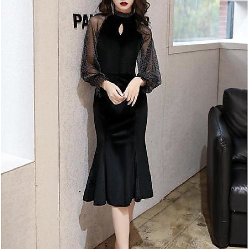 Mermaid / Trumpet Little Black Dress Elegant Party Wear Cocktail Party Dress High Neck Long Sleeve Knee Length Velvet with Pleats 2021
Mermaid / Trumpet Little Black Dress Elegant Party Wear Cocktail Party Dress High Neck Long Sleeve Knee Length Velvet with Pleats 2021