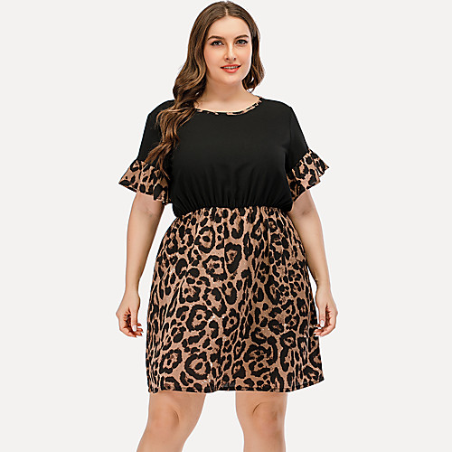 Women's Plus Size Dresses Chiffon Dress Short Mini Dress Short Sleeve Color Block Leopard Patchwork Print Casual Spring & Fall / Loose
Women's Plus Size Dresses Chiffon Dress Short Mini Dress Short Sleeve Color Block Leopard Patchwork Print Casual Spring & Fall / Loose